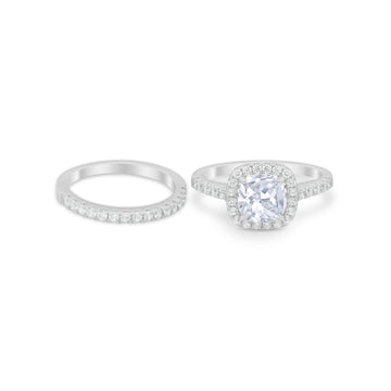 Cushion Cut Wedding Ring Band Round Simulated Cubic Zirconia 925 Sterling Silver